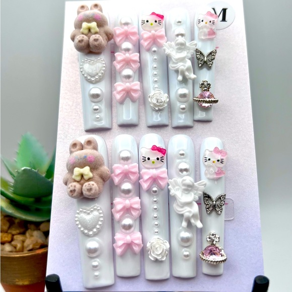XXLong Junk Nails Kawaii Hello Kitty Nails Press On - Picture 3 of 6